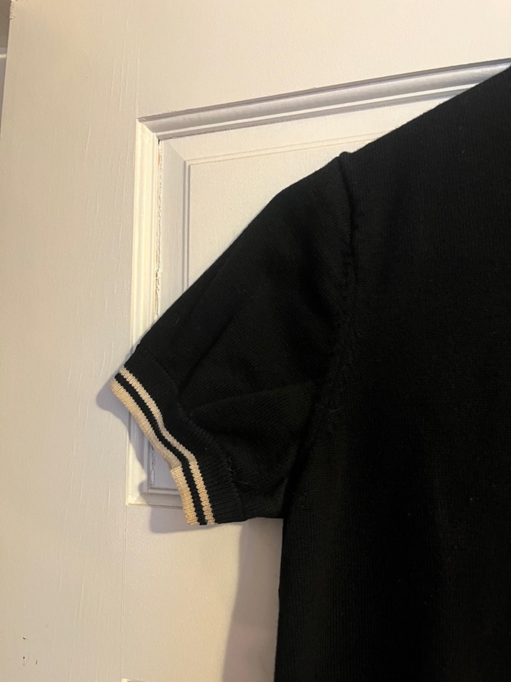 Fred Perry Black Short Sleeve Knit Mini Dress with Cream Trim - Picture 3 of 3